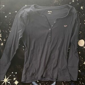 Hollister Dark Navy Button-Front Long Sleeve Henley